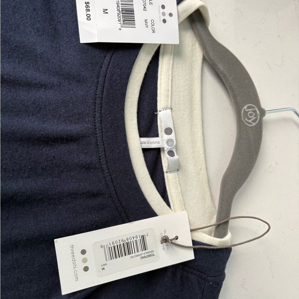 Three Dots Navy and Cream Long Sleeve Tee - Picture 3 of 3